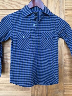 Sahara Club Blue and Black Check Button-Down Long Sleeve Shirt Boys Size 7